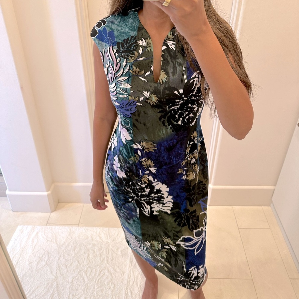 Connected Apparel Periwinkle Floral Comfy Sheath Work Dress